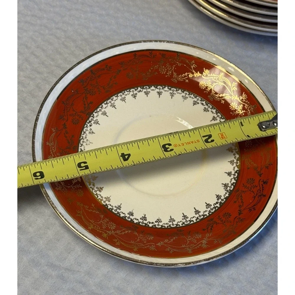 Vinatge USA Made Homer Laughlin Craftsman Formal Rust Red Saucer set/6-  6